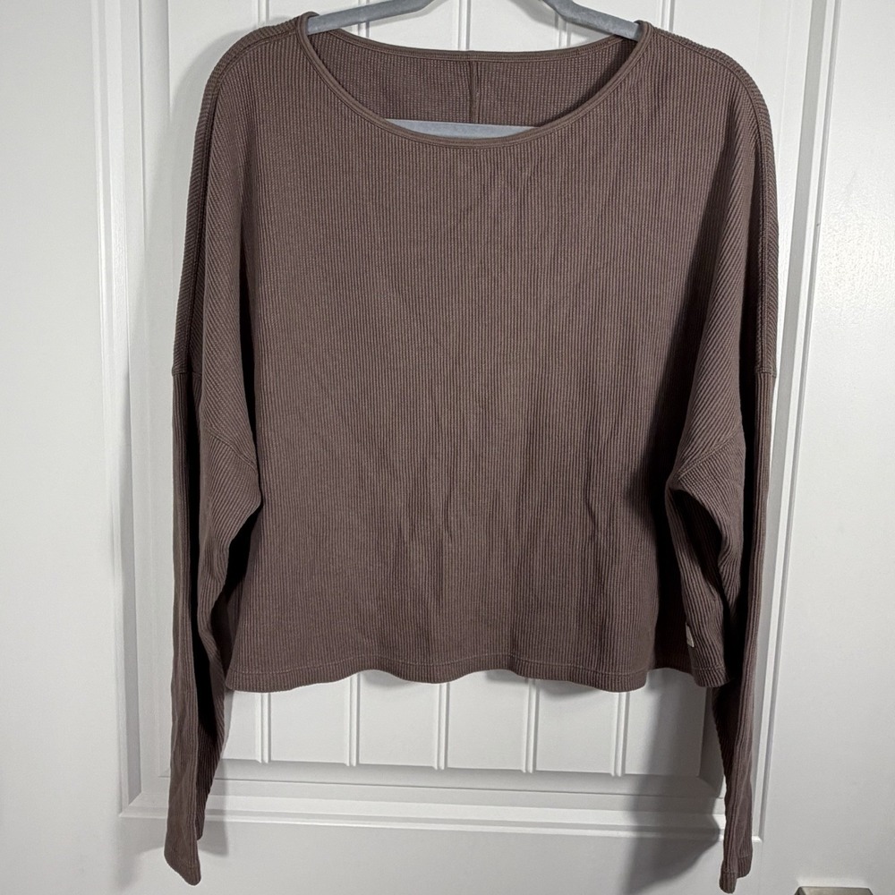 Vuori Waffle Knit Long Sleeve Lounge Top Brown XS/S Oversized Casual